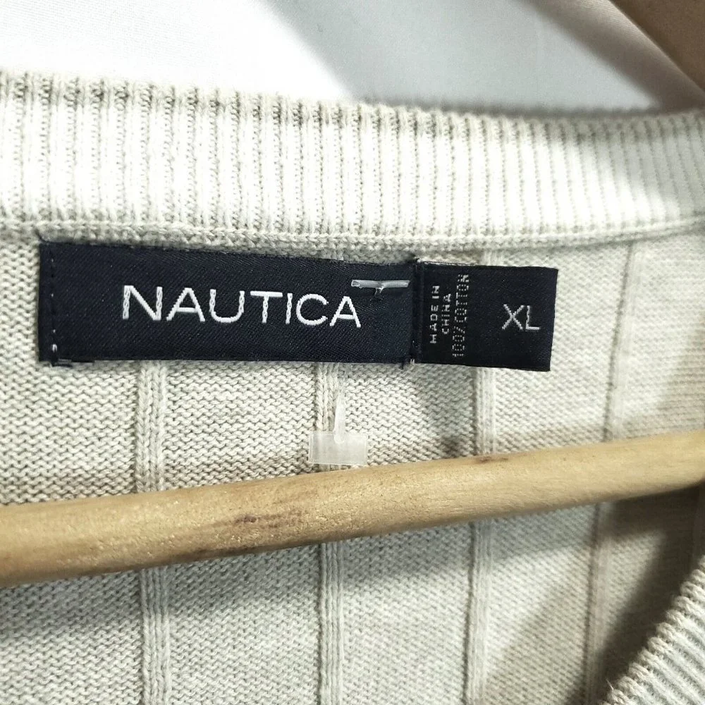 Nautica Mens 100% Cotton Sweater Argyle Vneck Size Extra Large Beige